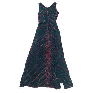 Young Fabulous & Broke Teal & Pink Maxi Dress S 100% Rayon Sleeveless With Belt